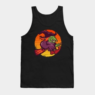 Vintage Funny Flying Witch Halloween Tank Top